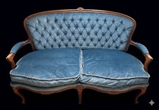 Barock Sitzgruppe (3-teilig): Sofa & 2 Sessel – Blaues Samt