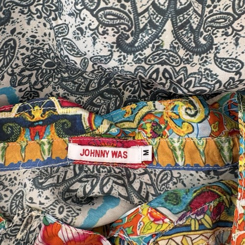 Johnny Was Silk Long Sleeve Top Size M Designer Luxe Colourful Button Up Relaxed - Picture 9 of 11