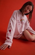 PLAYBOY by PACSUN One Size KAWAII Pink RAINBOW BUNNY Fleece Sweatshirt a87