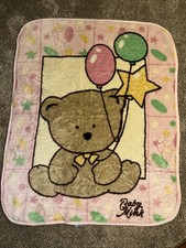 VTG HTF Baby Mink Bear Balloons Star Plush Pink Blanket