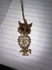 Vintage Gold Tone Owl Charm Pendant Necklace