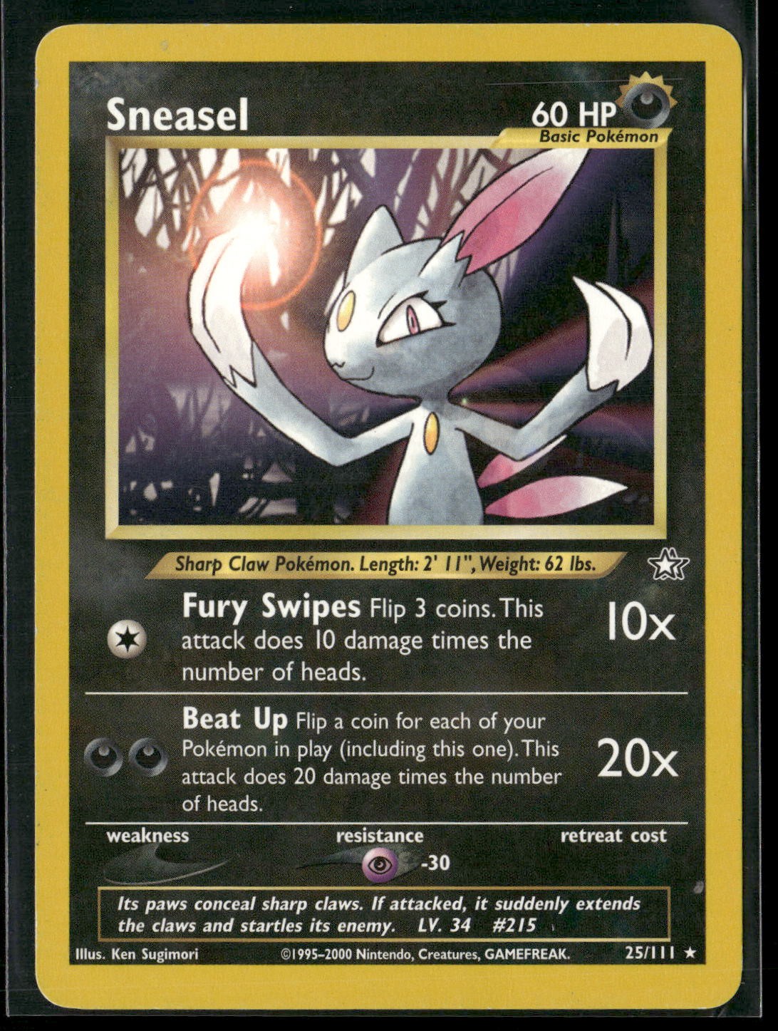 Sneasel 25/111 Rare Neo Genesis Pokemon Heavily Played