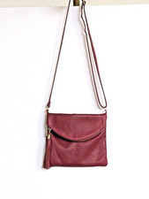 Vera Pelle Italian Leather Fold over Crossbody Small Shoulder bag Purse Red