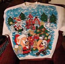Vintage 90s Looney Tunes Freeze Christmas All Over Print White Crewneck Size XL