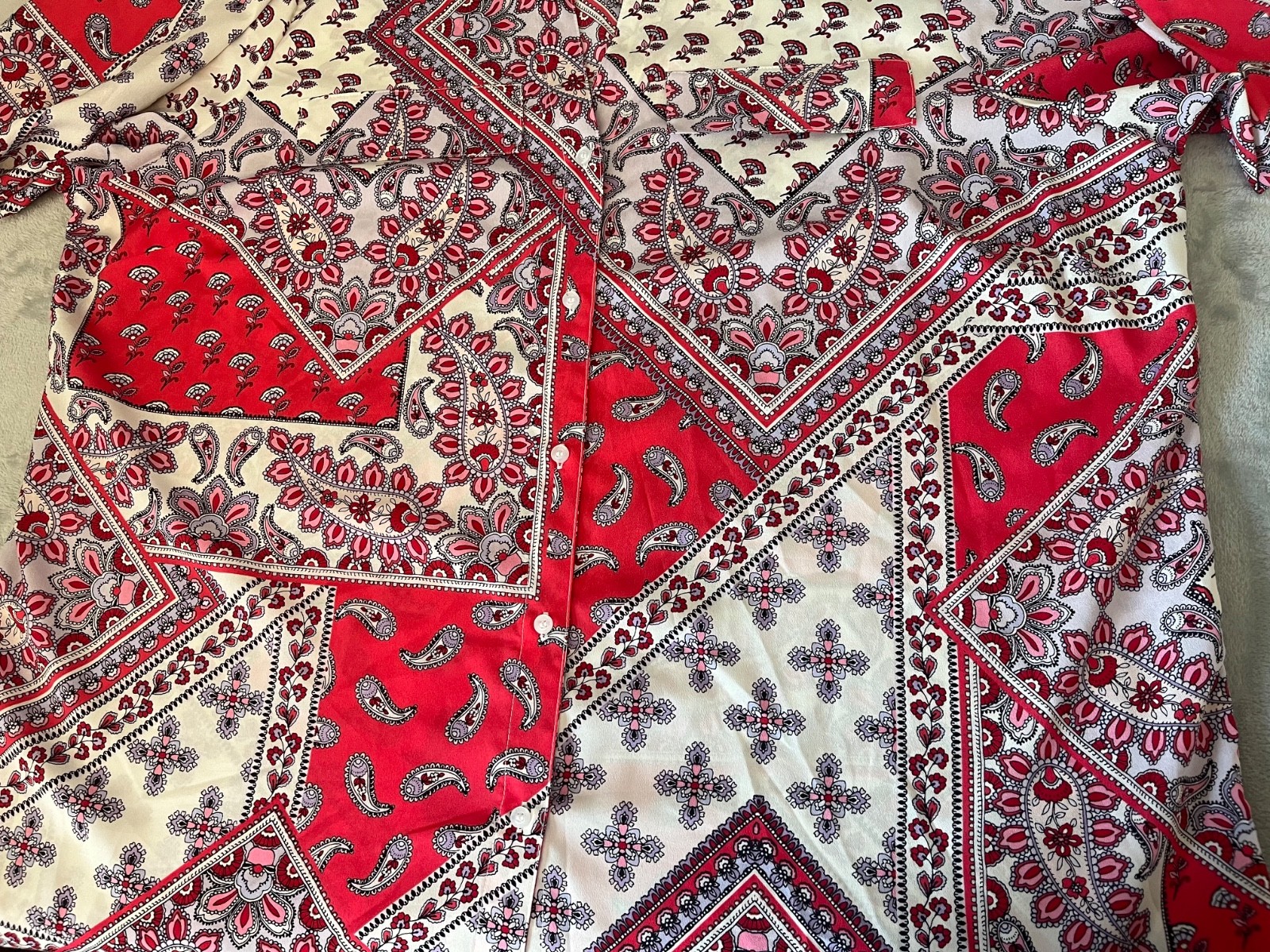 Calvin Klein Roll Sleeve V Neck Button Down Women’s PLUS Size Paisley L/S Blouse thumbnail 12