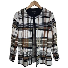 Ming Wang Sweater Jacket Women's Medium Cardigan Office Shoulder Pads Brown Whit