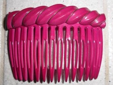 Vintage 80s FRANCE French Pink Hard Plastic Hair Comb Barrette w Scroll Rim 2x2  