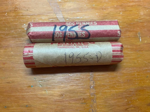 Roll Of Circulated 1955 + 1955D Wheat Cent Pennies 100 Coins Total Ungraded