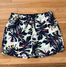 Burnside Men's Leaf Print Swim Shorts Multicolor Drawstring Back Pocket XL