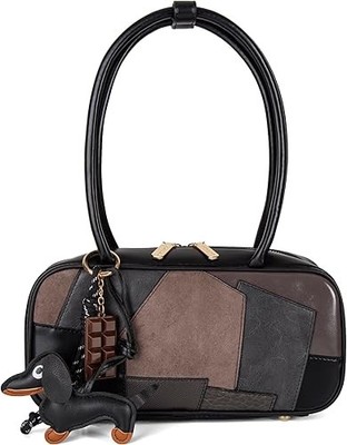 Damen Schultertasche Patchwork Handtasche Damen Kunstleder Tasche