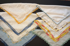 Lot 8 Crochet, Tatting, Bobbin Lace Edged Handkerchiefs Hankies Vintage