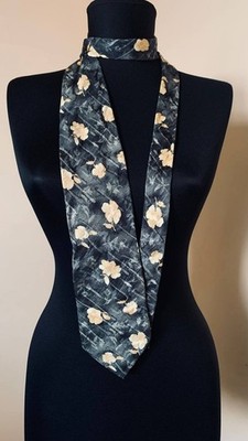 Vintage Engbers Silk Tie Floral Gray Beige Wide 9cm Classic Designer