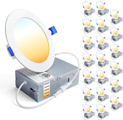 20 Pack 4'' Dimmable LED Recessed Lights, 2700K-5000K, Ultra-Thin, Damp Rated
