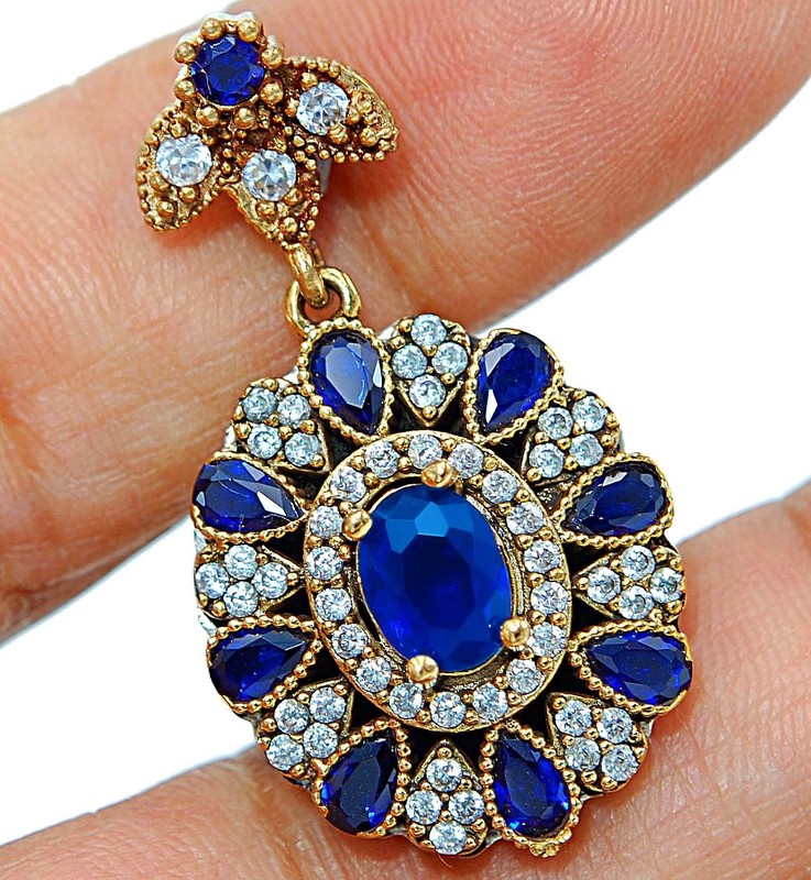 Ottoman Empire Style 4CT Heat Treated Kyanite 925 Sterling Silver Pendant TT2-8