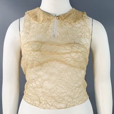 CHANEL Vintage Spring 2005 Size 10 Tan See Through Lace Sleeveless Dress Top