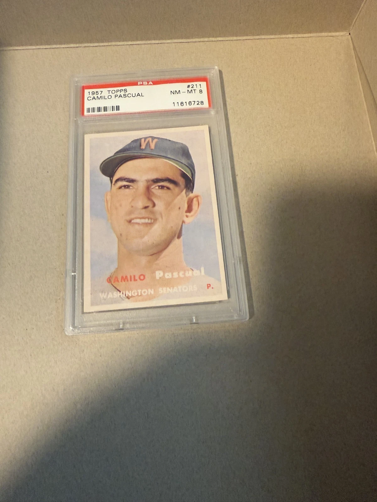 Deal for 1957 Topps #211 Camilo Pascual. PSA 8 NM/MT