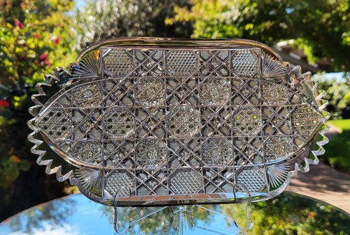 Antique ABP Cut Glass Octagon Hobnail Dresser vanity Tray 10" Hobstar Cane c1905