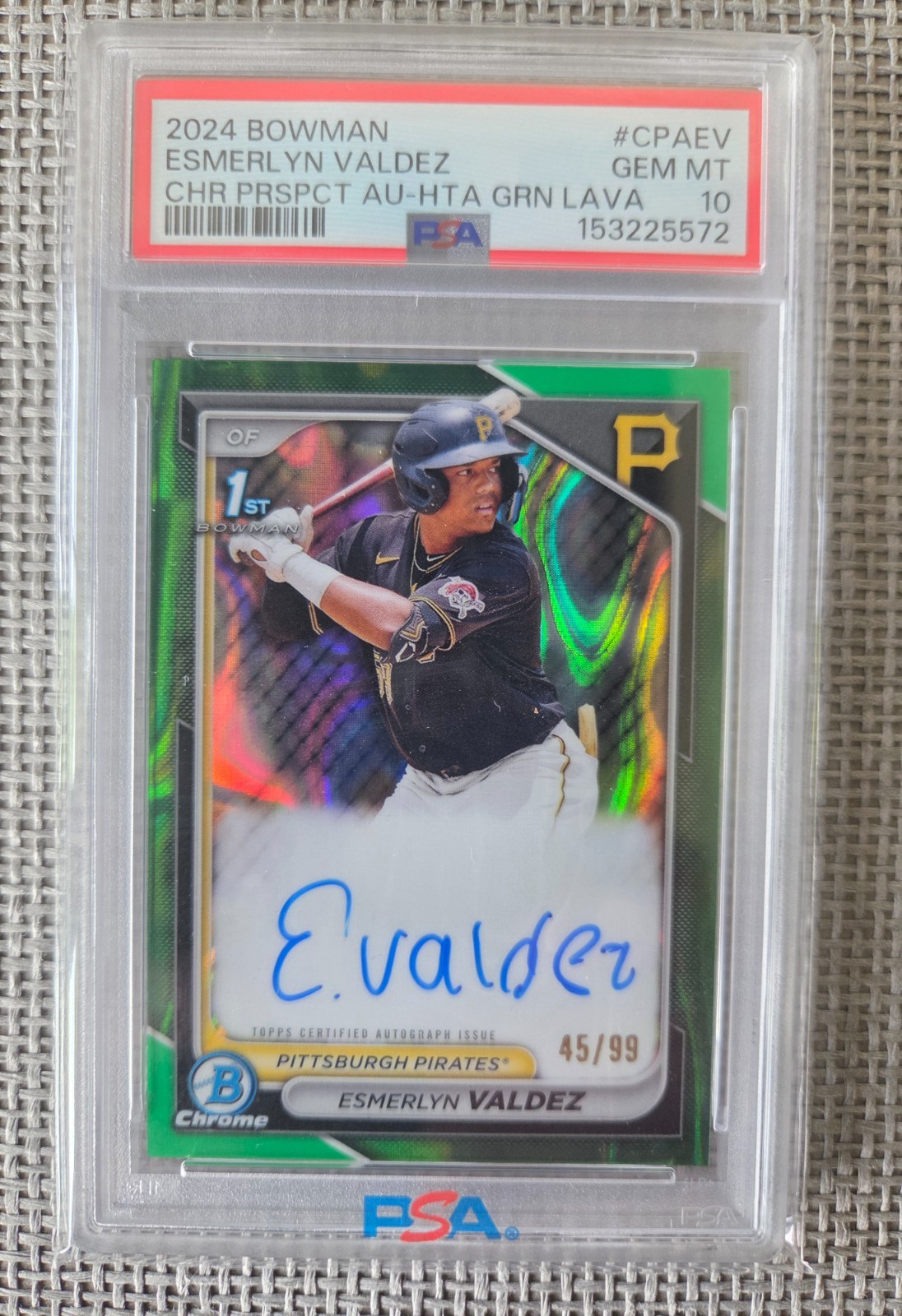 Esmerlyn Valdez 2024 1st Bowman Chrome Green Lava Auto /99 #CPAEV-PSA 10 Gem