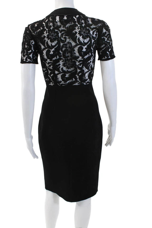 Vestido ceñido al cuerpo manga corta cuello en V cremallera completa de encaje negro Lover para mujer talla 2 Foto 3 de 4