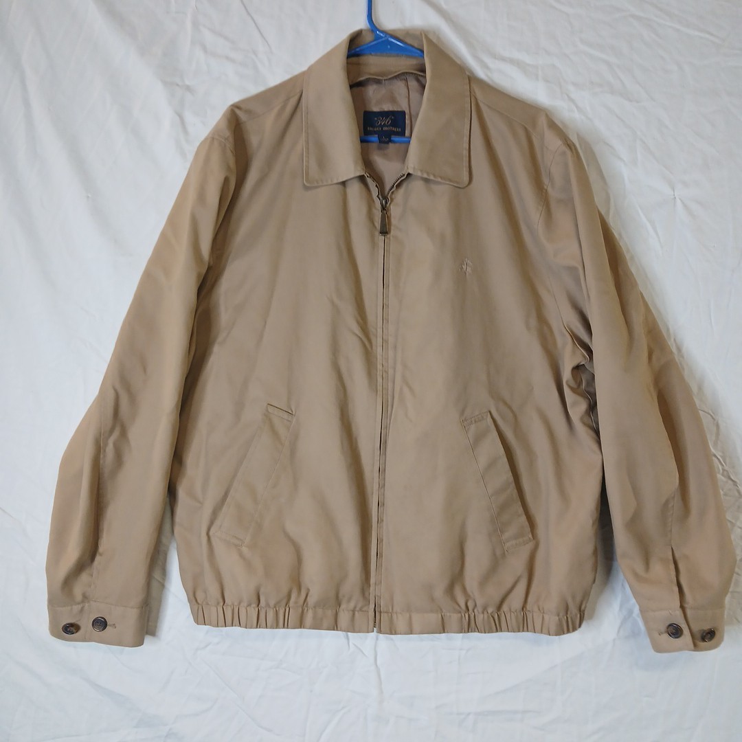 346 Brooks Brothers Mens Large Brown Cotton Zip-Up Logo Bomber
