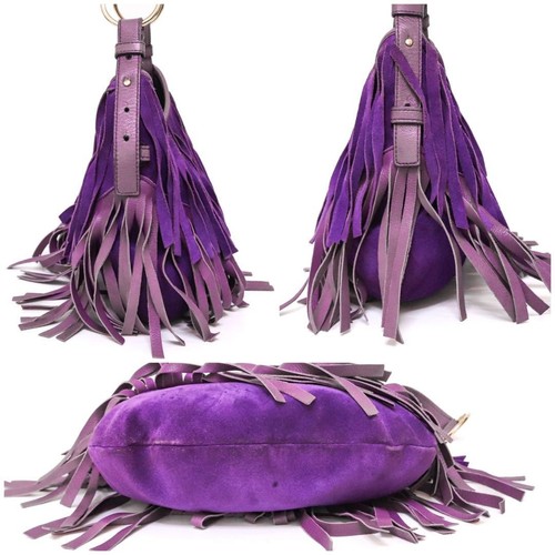Yves Saint Laurent Tom Ford Era Rive Gauche Purple Suede Fringe Shoulder Bag - Picture 3 of 10