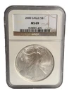 2000 American Silver Eagle $1 Dollar Coin One Troy Ounce 0.999 Fine NGC MS69