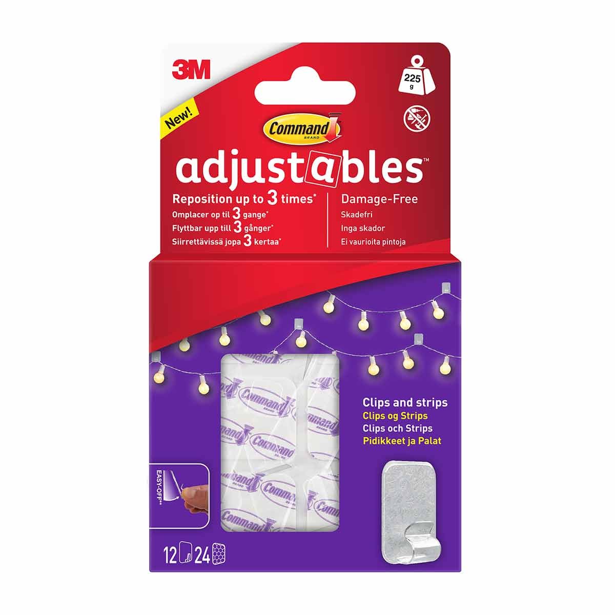 3 x 12 Pack of Command 3M Adjustable Repositionable Hanging Clips 17840CLR-12UKN