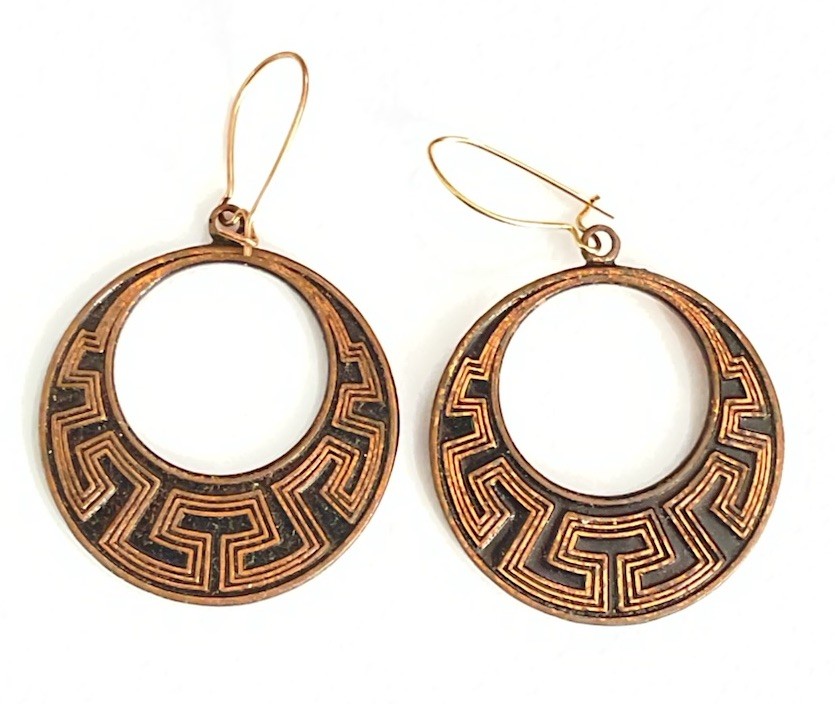 Solid Copper Marked Patterned Round Earrings - image 1