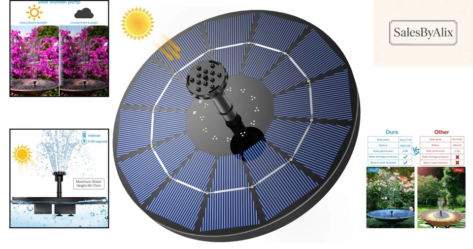 Pompe Solaire Flottante 3.5W avec 6 Effets, Assez pour Votre Jardin ou Aquarium - Photo 2/4