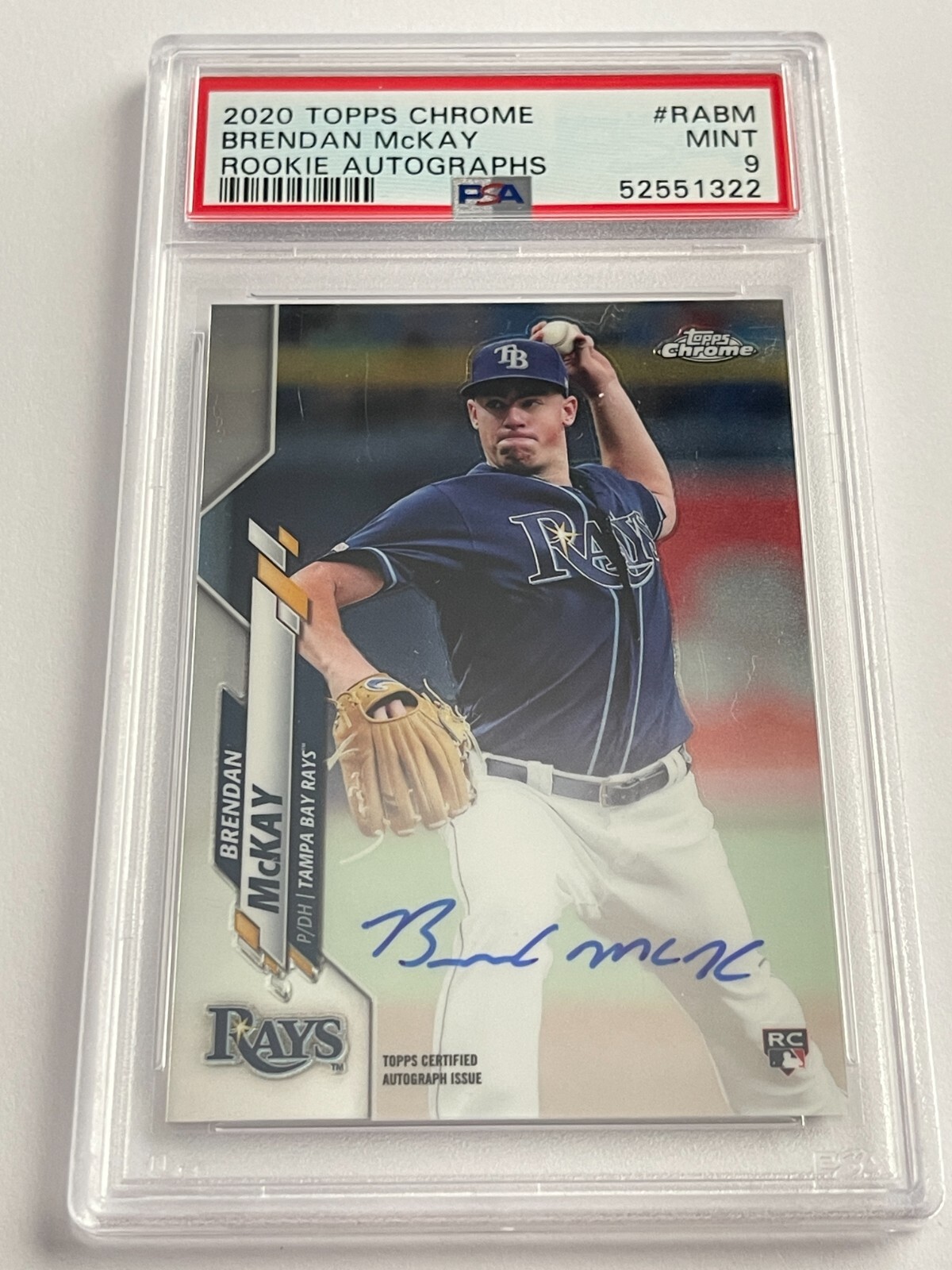 2020 Topps Chrome Rookie Card Auto Brendan McKay #RA-BM PSA 9 Rays Autograph B