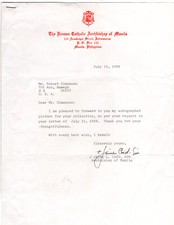 Jaime Cardinal Sin Signed Letter 1988/ Autographed Phillippines Marcos Adversary