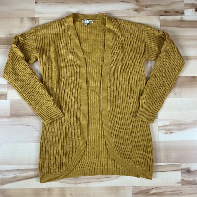Moral Fiber Women S Mustard Yellow Knit Crochet Cardigan Braided Sleeves  Open