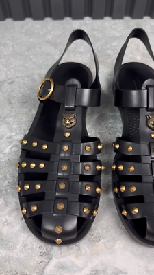 Gucci Studded Buckle Strap Sandals Black Rubber 8 LV or 8.5