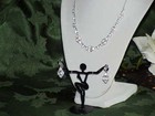 Sterling Silver Oval Crystal Jewel Necklace Earring Set Mid Century Modern  — photo 2