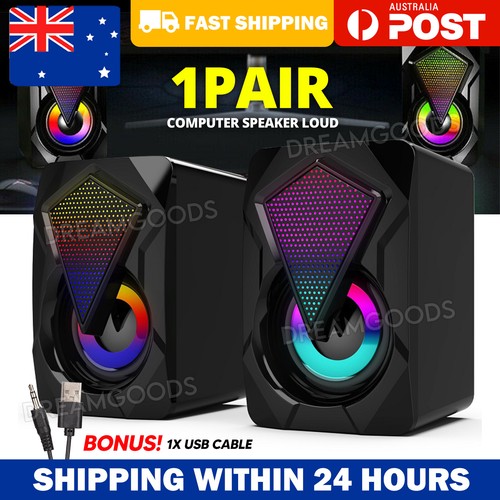 Loud Sounds Computer 2X Computer Speaker Loud Sound with LED RGB Light for PC Laptop Stereo ...