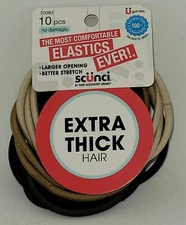 Scunci 70093- 10-Pack No Damage Extra Thick Hair Elastics. Neutral Colors