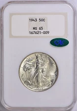 1943 LIBERTY WALKING HALF DOLLAR NGC MS65 CAC