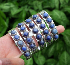 Lapis Lazuli Gemstone 5 PCS Cuff Bangles 925 Silver Plated Wholesale Lot Jewelry