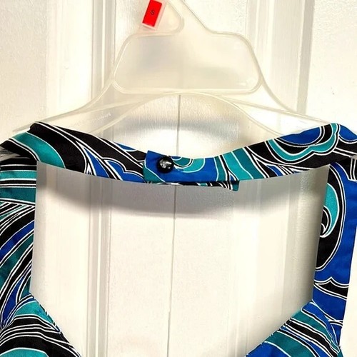 Nine West Shades of Blue White Black Geometric Print Silk Halter Top Size 10 - Picture 6 of 7