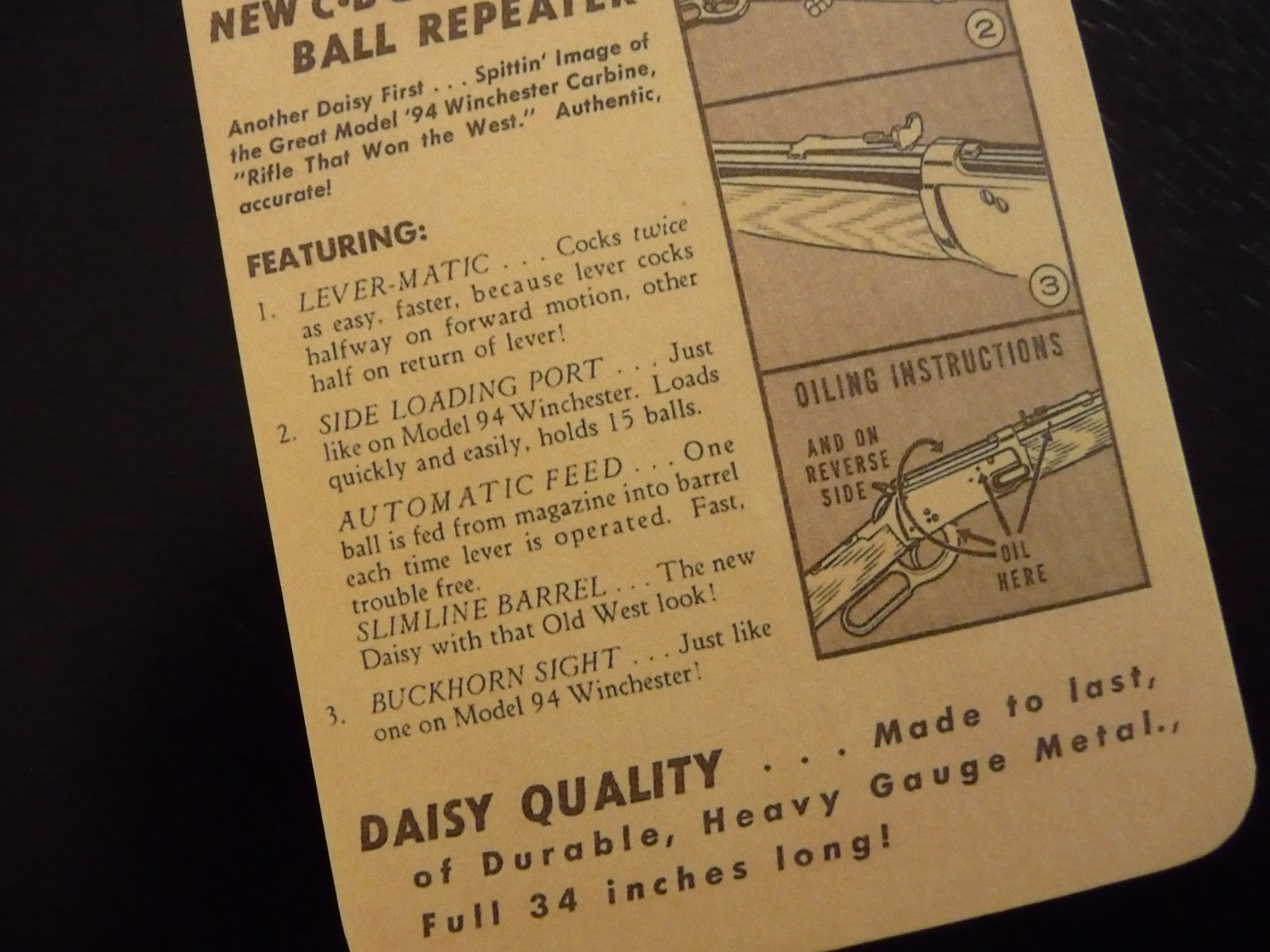 Repro Hang Tag for Daisy CORK Rifle 894 Spittin Image of Model '94