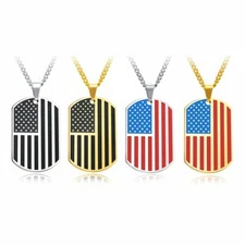 Stainless Steel American Flag Pattern Dog Tag Pendant Men Necklace Chain Jewelry
