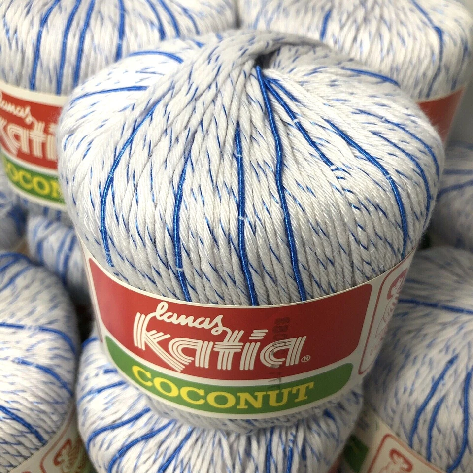 De Colección Lamas Katia Hilado Coco Acrílico Rayón Mezcla DK Azul Blanco 7711 Bolsa de 10 Foto 2 de 4