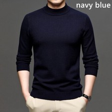 Men Faux Woollen Sweater Top Knitted Jumpers Mock Neck Pullover Warm Casual