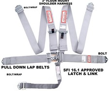 Gray Sfi 16.1 Latch Link 5 Point Racing Harness Seat Belt Floor Mount