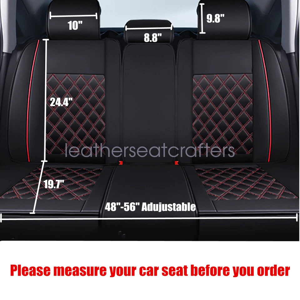 Full Set 5-Sits Front & Rear Seat Cover Leather Cushion Black+Redline For TOYOTA Foto 4 de 4