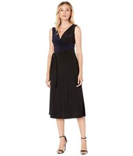 NEW LAUREN RALPH LAUREN BLACK NAVY BLUE  FLARE MIDI BELTED DRESS SIZE 18 $145