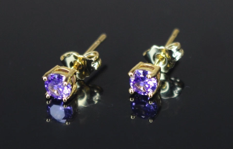 Pendientes para mujer True Royale púrpura violeta zafiro gema 4 mm Foto 4 de 4