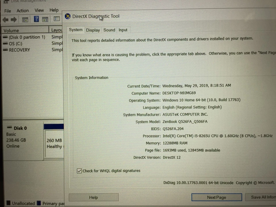 *Batería defectuosa*Laptop táctil ASUS ZenBook Q506FA 15,6"/i5-8265U/12 GB/256 GB SSD/W10H Foto 2 de 4