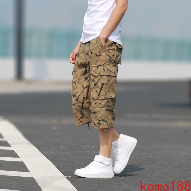 Mens mid long Length Camouflage Cargo Pants Shorts Baggy