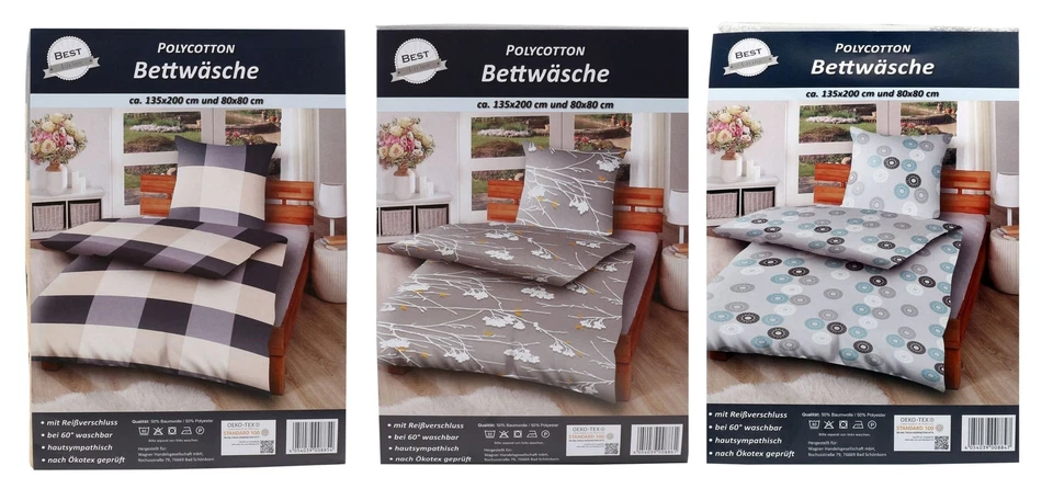 Bettwäsche Polycotton 2 tlg. mit Reißverschluss bügelfrei 135x200  - Bild 1 von 1